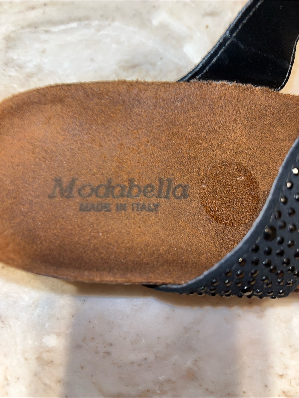 Modabella Black Rhinestone Toe‑Post Leather Sandals - Picture 4 of 6